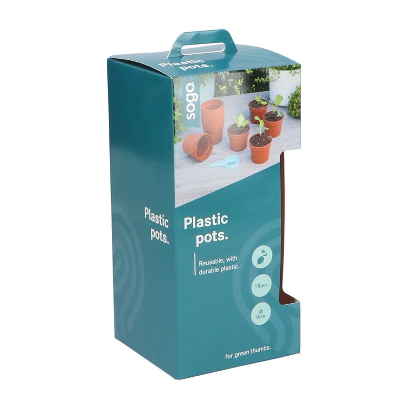 SOGO Plastic Potjes 9cm rond terracotta 18st